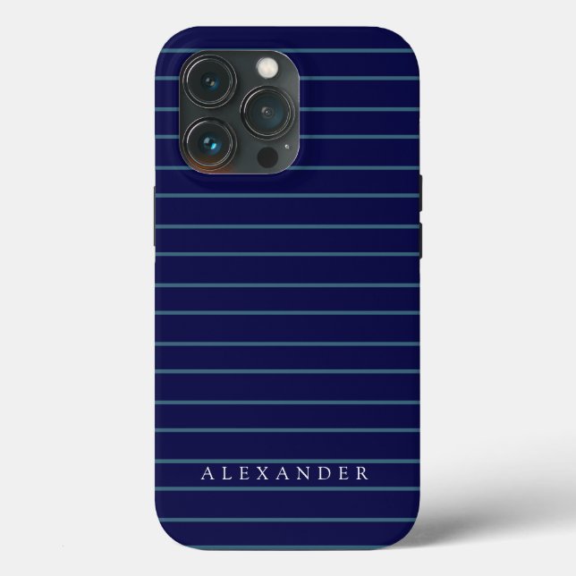 Custom Monogram Dark Navy Blue Stripes Monogrammed Case-Mate iPhone Case (Back)