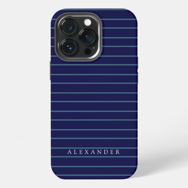 Custom Monogram Dark Navy Blue Stripes Monogrammed iPhone Case (Back)
