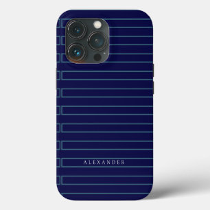Custom Monogram Dark Navy Blue Stripes Monogrammed iPhone 13 Pro Case