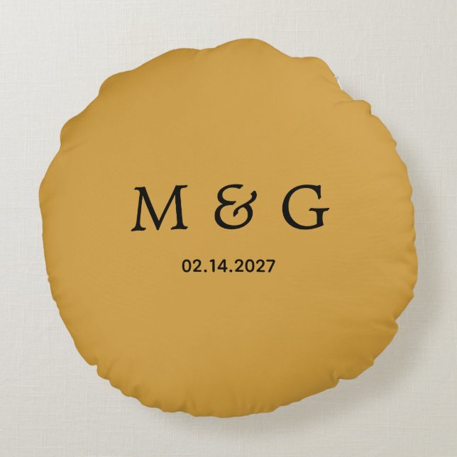 Custom Monogram Date Mustard Yellow Round Cushion (Back)