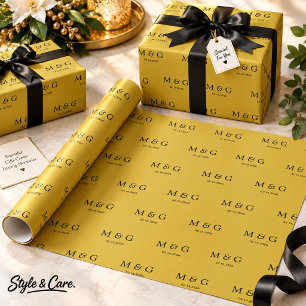 Custom Monogram Date Pattern Metallic Gold Wrapping Paper