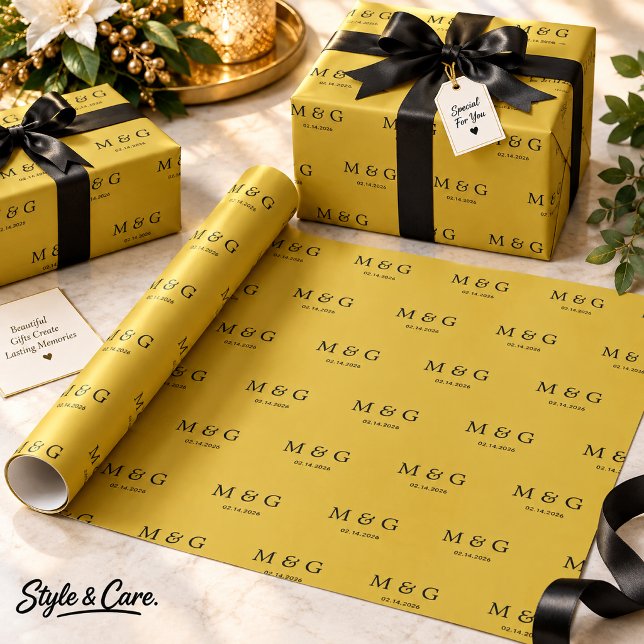 Custom Monogram Date Pattern Metallic Gold Wrapping Paper (Custom Monogram Date Pattern Metallic Gold Wrapping Paper)
