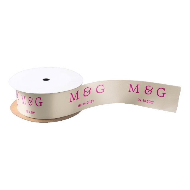 Custom Monogram Date Pattern Stylish Champagne Satin Ribbon (Spool)