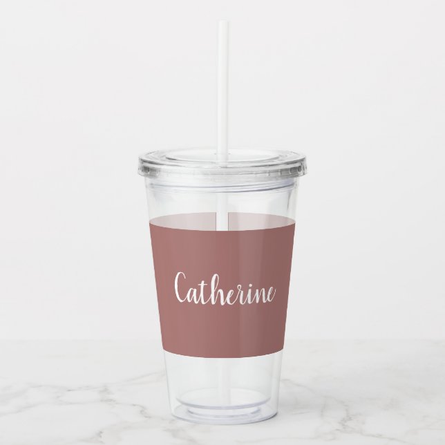 Custom monogram, deep dusty pink rose acrylic tumbler (Front)