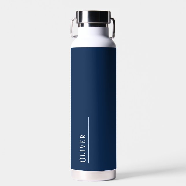 Custom monogram, deep navy blue  water bottle (Front)