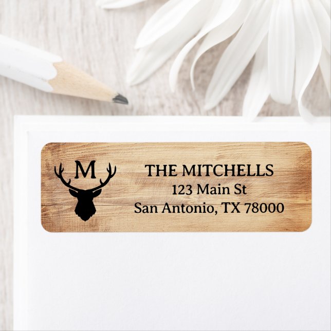 Custom Monogram Deer Return Address Return Address Label (Insitu)