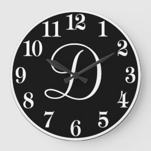 Custom Monogram Design in Black and White Large Clock