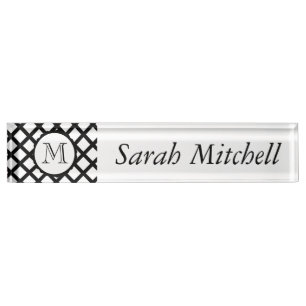 Custom Monogram Desk Nameplate Striped Black White
