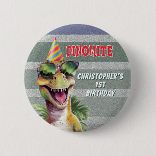 Custom Monogram Dinosaur Dinomite Birthday Party 6 Cm Round Badge