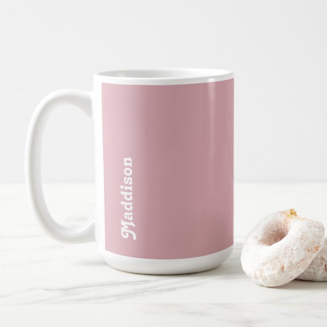 Custom monogram, dusty pink retro typography  coffee mug (With Donut)