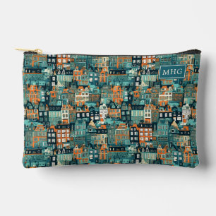Custom Monogram Dutch Houses Pattern Accessory Pouch