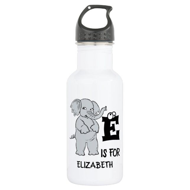 Custom monogram E is for cute colourful Elephant 532 Ml Water Bottle (Front)