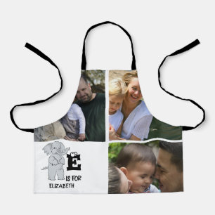 Custom monogram E is for cute colourful Elephant Apron
