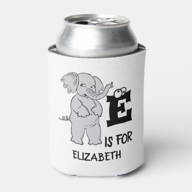 Custom monogram E is for cute colourful Elephant Can Cooler (Can Front)