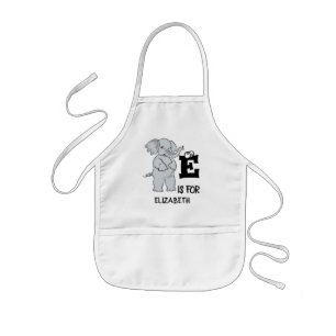 Custom monogram E is for cute colourful Elephant Kids Apron
