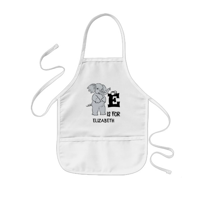 Custom monogram E is for cute colourful Elephant Kids Apron (Front)