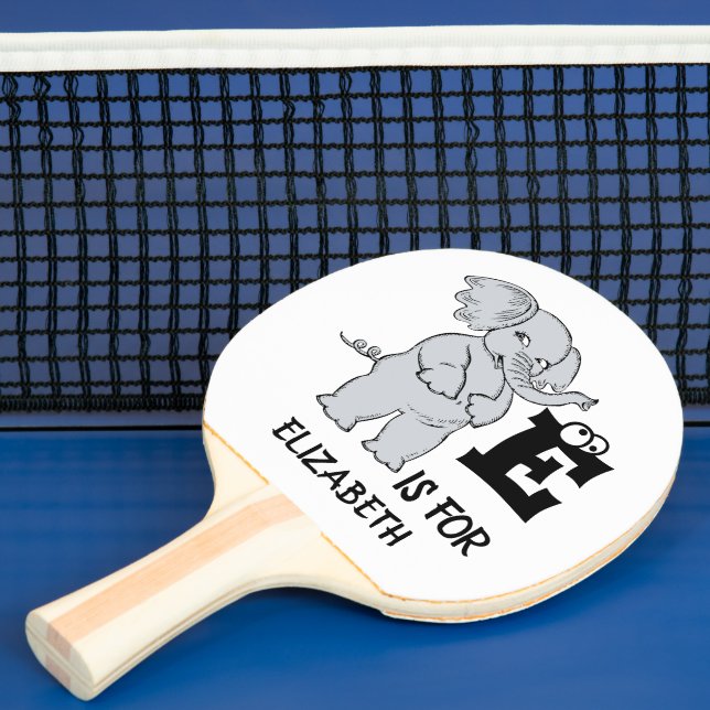 Custom monogram E is for cute colourful Elephant Ping Pong Paddle (Insitu)