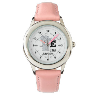 Custom monogram E is for cute colourful Elephant Watch