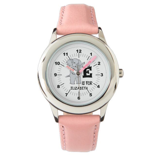 Custom monogram E is for cute colourful Elephant Watch (Front)