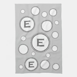 Custom Monogram E or Any Initial SILVER Circles Tea Towel