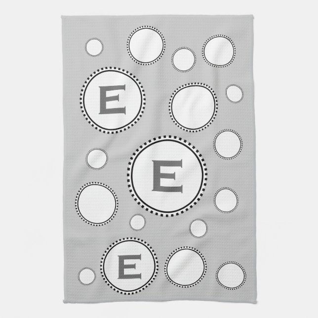 Custom Monogram E or Any Initial SILVER Circles Tea Towel (Vertical)