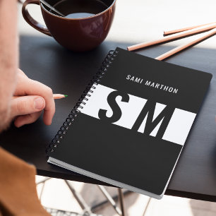 Custom Monogram Elegant Black & White Name Initial Planner