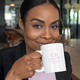 Custom Monogram Elegant Minimal Pink and White Coffee Mug
