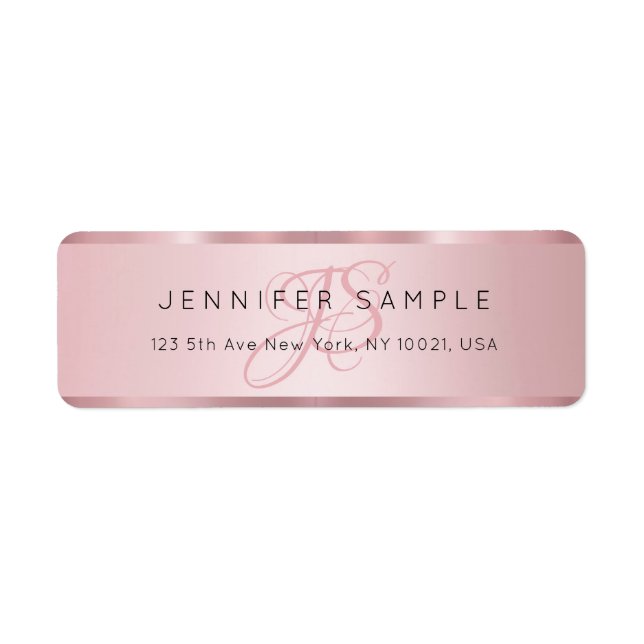 Custom Monogram Elegant Rose Gold Return Address Label (Front)