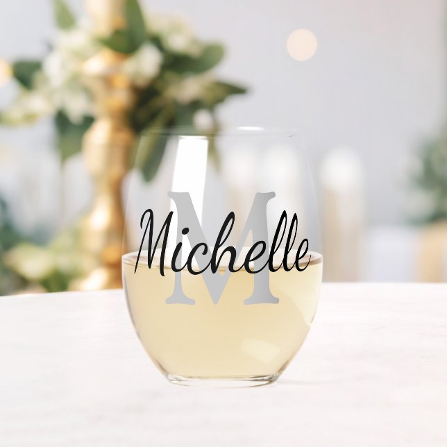 Custom monogram elegant stemless wine glass (Insitu (Wedding))