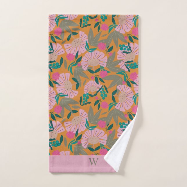 Custom monogram elegant stylish floral pretty hand towel (Hand Towel)
