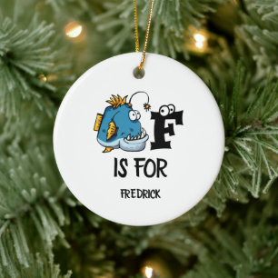 Custom monogram F is for Fish cartoon illustration Ceramic Ornament