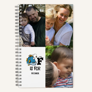 Custom monogram F is for Fish cartoon illustration Notebook