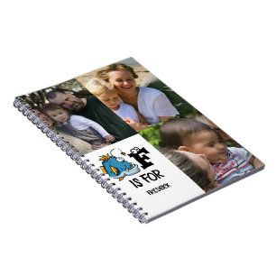 Custom monogram F is for Fish cartoon illustration Notebook