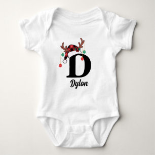 Custom Monogram Family Christmas Plaid Santa Hat Baby Bodysuit
