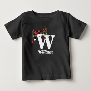 Custom Monogram Family Christmas Plaid Santa Hat Baby T-Shirt