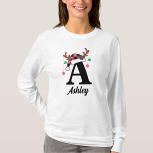 Custom Monogram Family Christmas Plaid Santa Hat T-Shirt