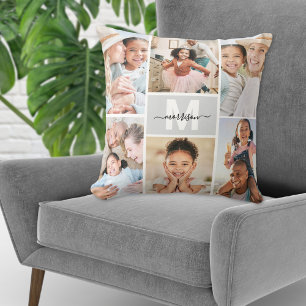 Custom Monogram Family Photo Collage Cushion