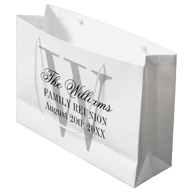 Custom monogram family reunion elegant large gift bag (Front Angled)