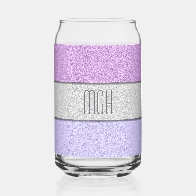 Custom Monogram Faux Glitter Bling Can Glass (Front)