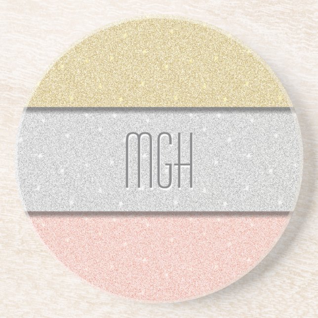Custom Monogram Faux Glitter Bling Coaster (Front)