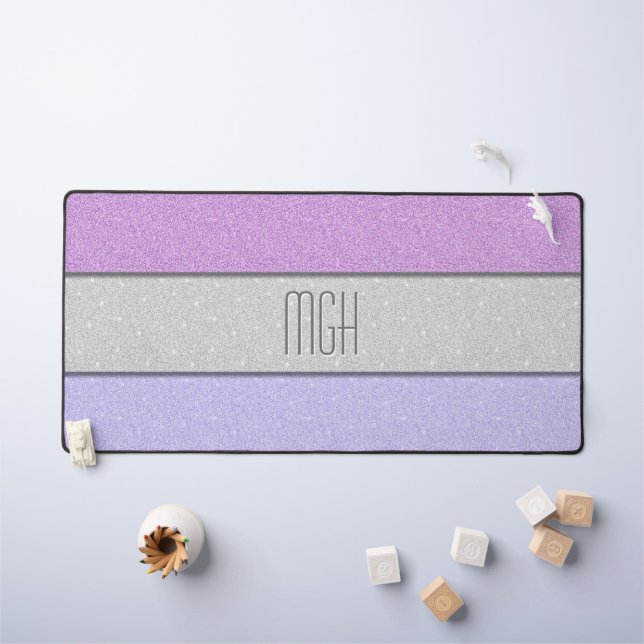 Custom Monogram Faux Glitter Bling Desk Mat (Kids Table)