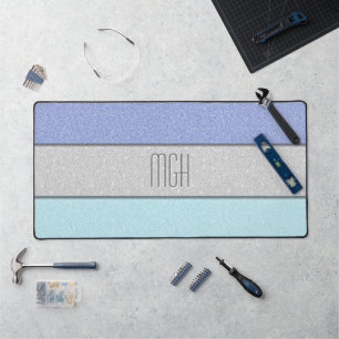Custom Monogram Faux Glitter Bling Desk Mat