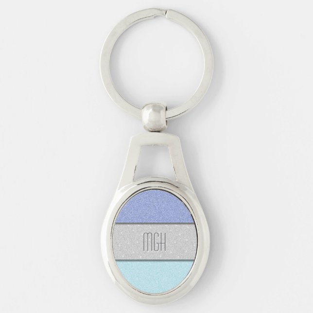 Custom Monogram Faux Glitter Bling Key Ring (Front)