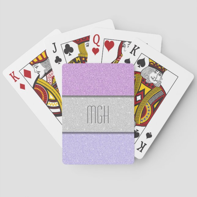 Custom Monogram Faux Glitter Bling Playing Cards (Back)