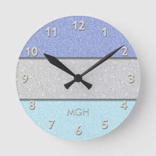 Custom Monogram Faux Glitter Bling Round Clock