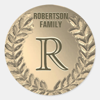 Custom Monogram Faux Gold Foil Family Classic Round Sticker