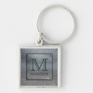 Custom monogram faux metal plate key chain