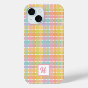 Custom Monogram Feminine Colourful striped pattern iPhone 15 Case