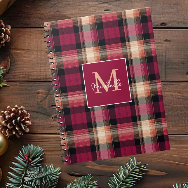 Custom Monogram Festive Gingham Style Pattern Notebook (Creator Uploaded)