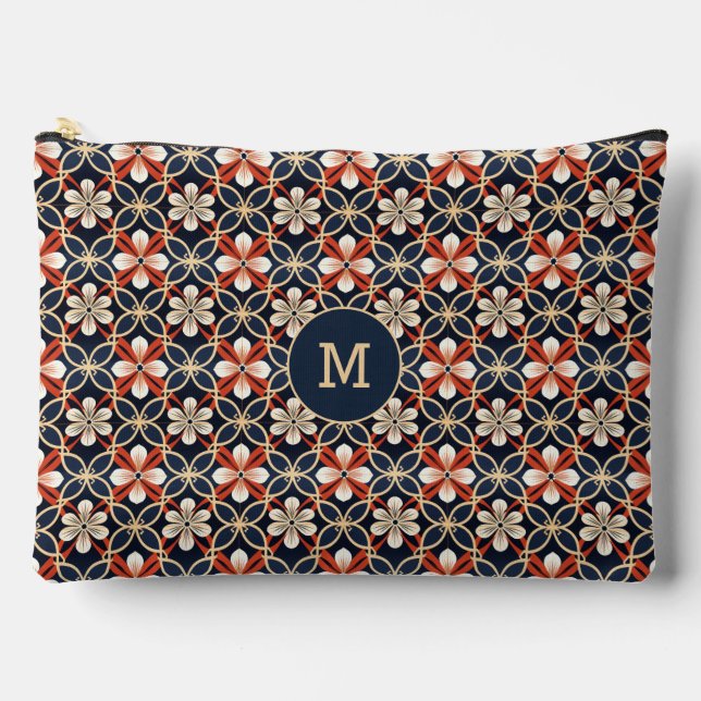 Custom Monogram Floral Japanese Pattern Accessory Pouch (Front)